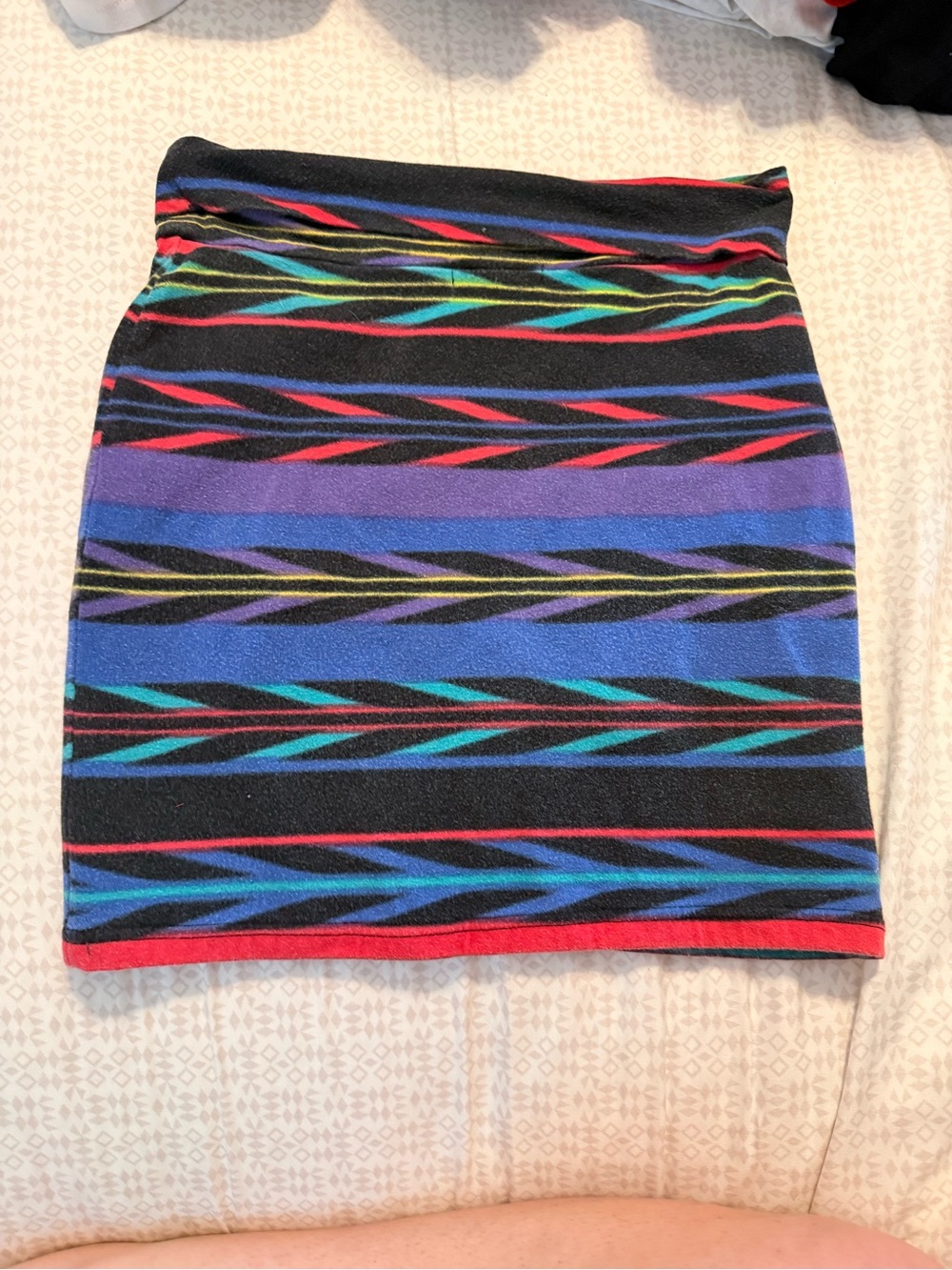 Forever 21 Black Striped Mini Skirt with Blue, Red, Teal & Purple Accents
